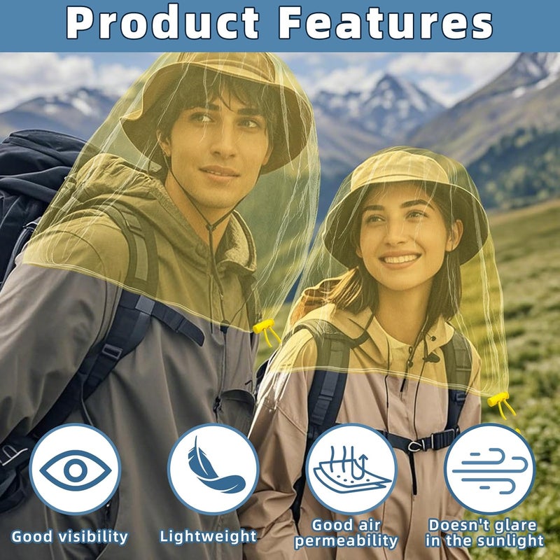 JayruiMice 2 Pack Ultra Large Mosquito Net 42x25 Inches Mosquito Head Net Oversized Insect Netting Bug Fits Most Hats for Gardening Hiking Fishing Traveling(Yellow) - Image 4
